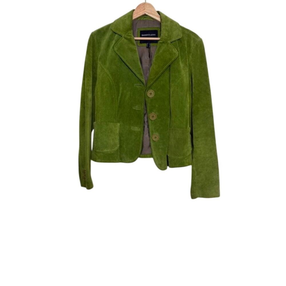 Bandolera Suede Jacket Womens 10 Green Fitted Blazer Button Front Y2K Boho - Picture 6 of 12